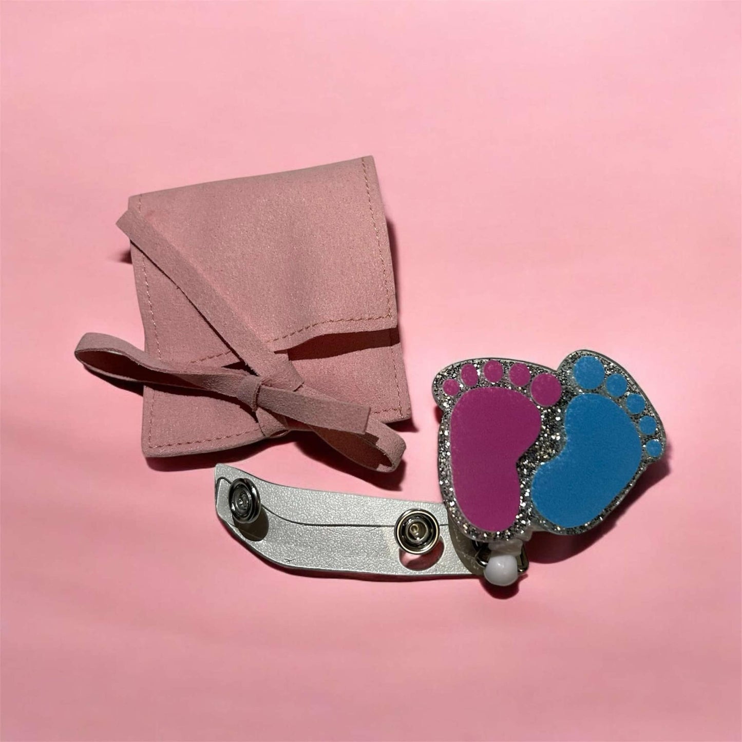 Badge Reel Pink and Blue Baby Feet Retractable by MelEssentialss